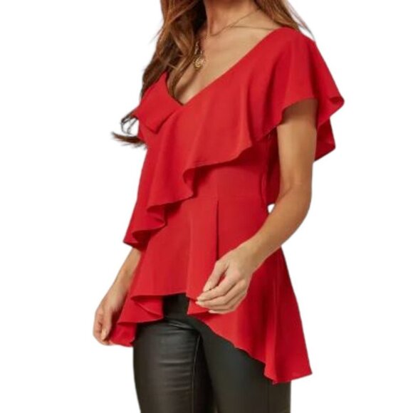 NWT Maddison Red One Shoulder Ruffle Layered Top size 6 - Picture 7 of 16